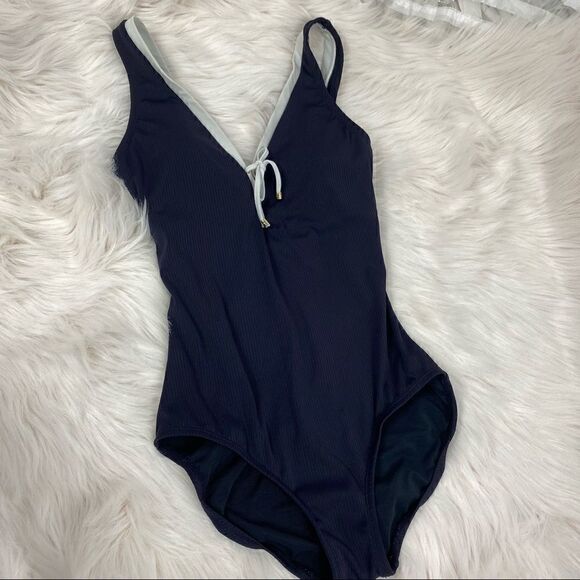 Nautica Navy  Ribbed With White Trim One Piece - Picture 1 of 9